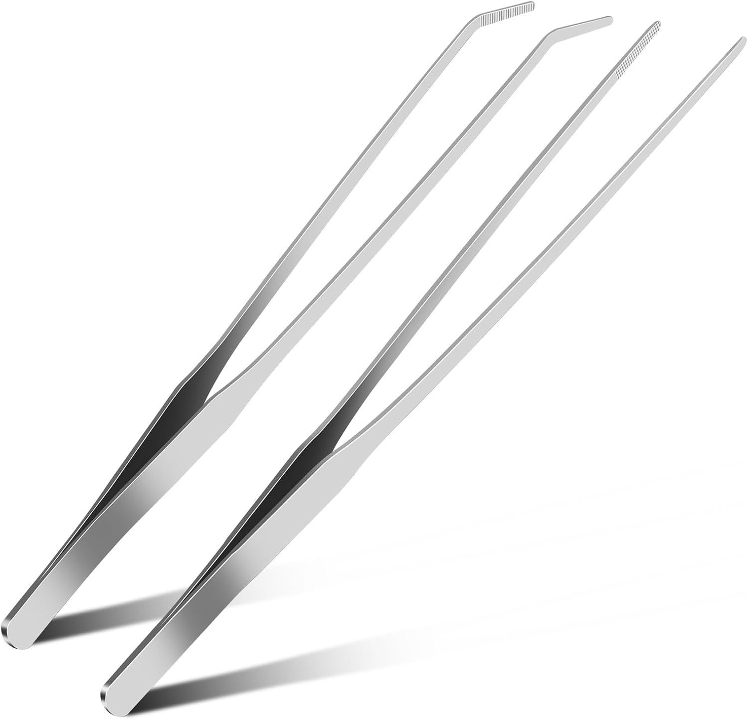 2pc-10.6″Aquarium Tweezers,Stainless Steel Straight and Curved Tweezers Set,Long Handle Reptile Feeding Tongs for Lizards, Bearded Dragon Snake Tank Accessories (Silver)