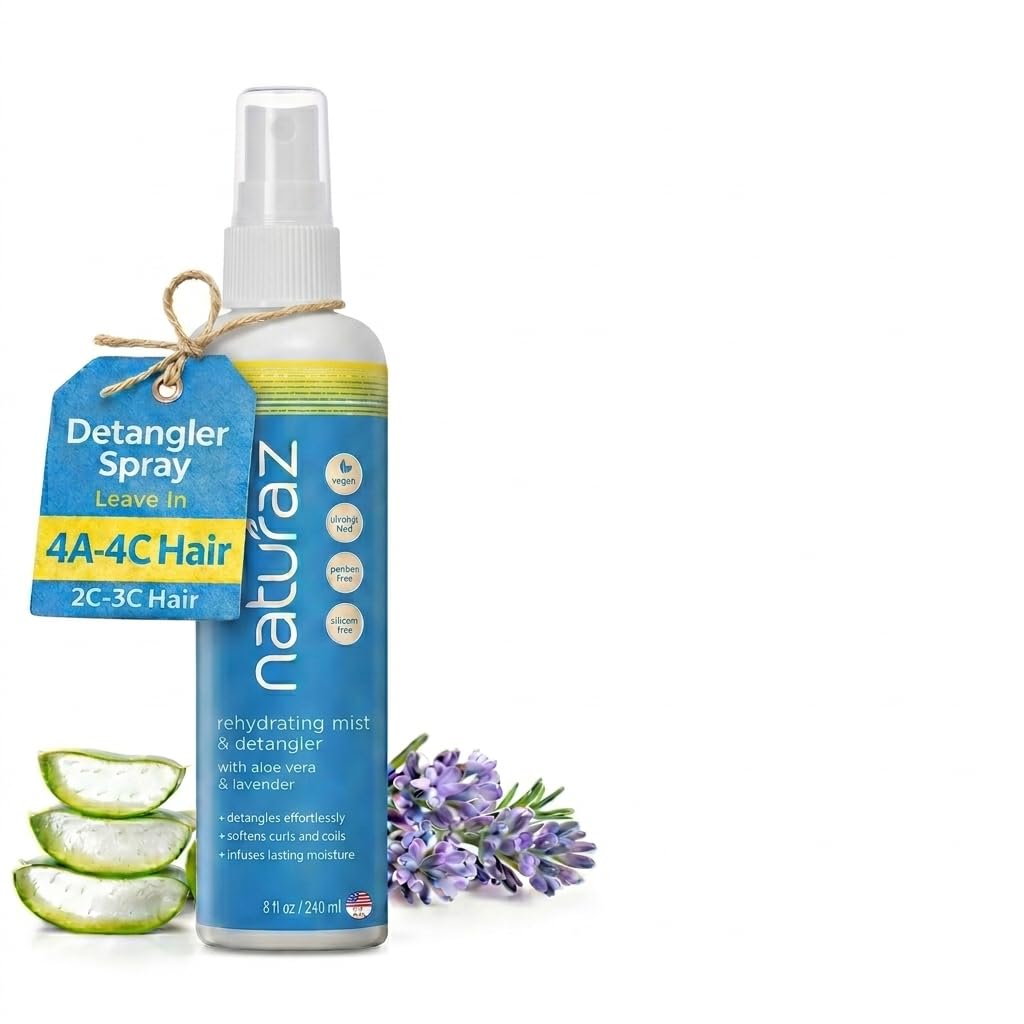 Curly Hair Detangler Spray – Leave-In Conditioner Spray for Kids to Adults – Natural, Vegan – Softens Dry, Brittle, Damaged Curly and Coily Hair – Paraben, Silicone, Soy & Nut Free – 8 fl oz