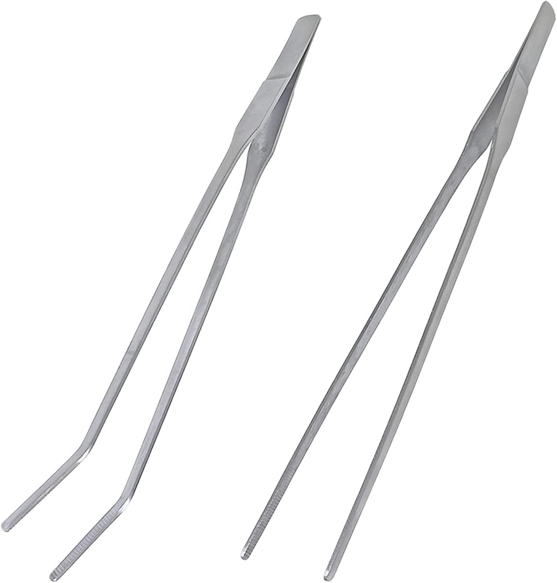2 Pcs Feeding Tongs, Aquarium Tweezers Straight and Curved Tweezers Set