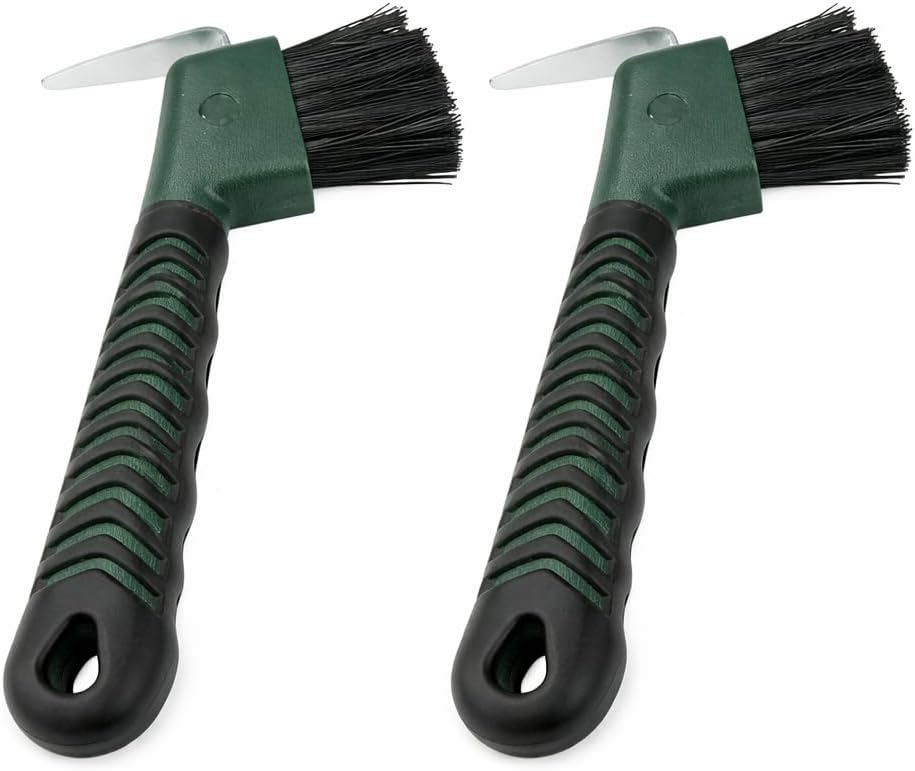 Intrepid International Rubber Handle Hoof Pick with Brush – 2 Pack – Hunter Green
