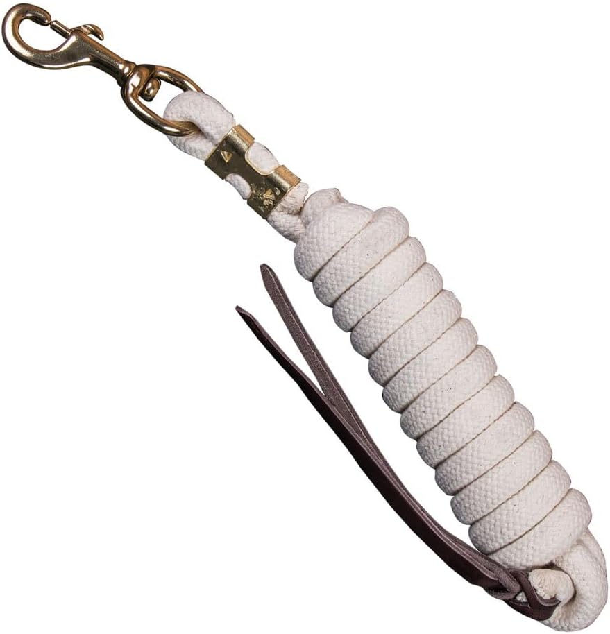 Dura-Tech Pima Cotton Lead Rope | Superior Strength & Softness | Ideal Weight for Handling | Heavy Duty Brass Snap | Includes Braided Latigo Leather Tie | 10′ Long for Ease of Use | Color Natural