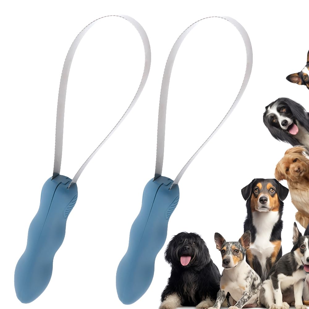 2 Pack Pet Dual-Sided Grooming Blade, Shedding Brush with Stainless Steel Blades, for All Dog Coat Types, for Short and Long Hair Coats, Grooming Horse Tool, with Grip Handle, Pet Hair Removal Tools