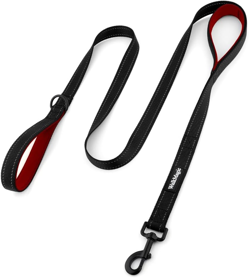 Heavy Duty Double Handle Dog Leash 6 ft Long for Total Control, Padded 2 Handle, Reflective Training Lead for Medium Large Dogs (Black, 6 FT)