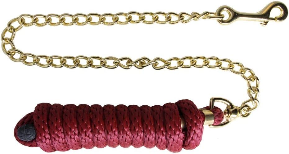 Schneiders Nylon Lead Rope with Brass Plated Chain | Durable & Rot-Resistant | 30 Brass-Plated Chain for Added Control | 8 Feet | Color Burgundy