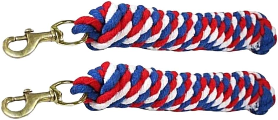 Derby Originals Pair of 10′ Patriotic Braided Cotton Lead Ropes with Brass Bolt Snap for Horses and Livestock – Set of 2