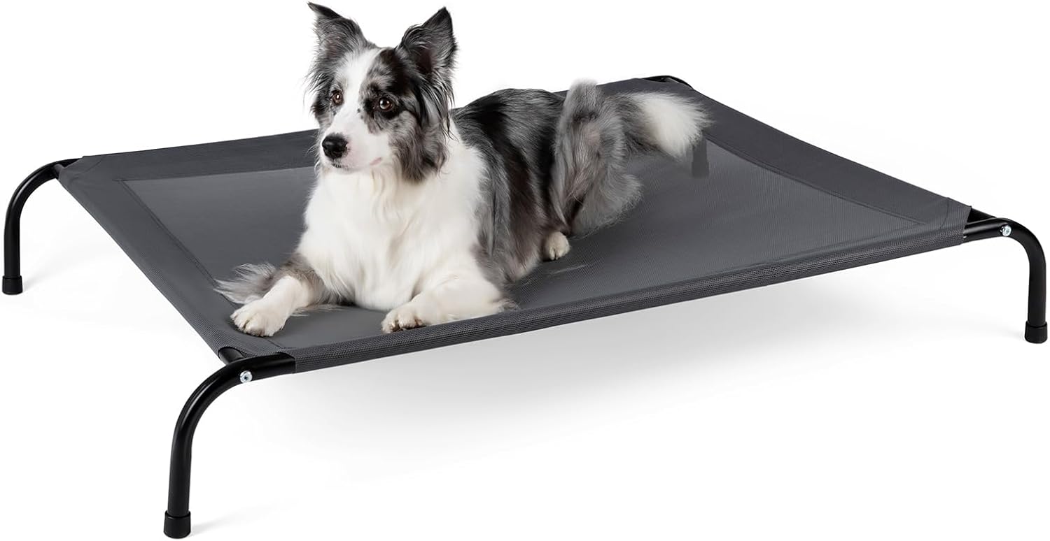 50″ Lx32 Wx8 H Cooling Elevated Dog Bed for Large Dogs with Non-Slip Floor Protectors & Breathable Mesh, Raised Indoor & Outdoor Dog Cot Pet Hammock, Grey