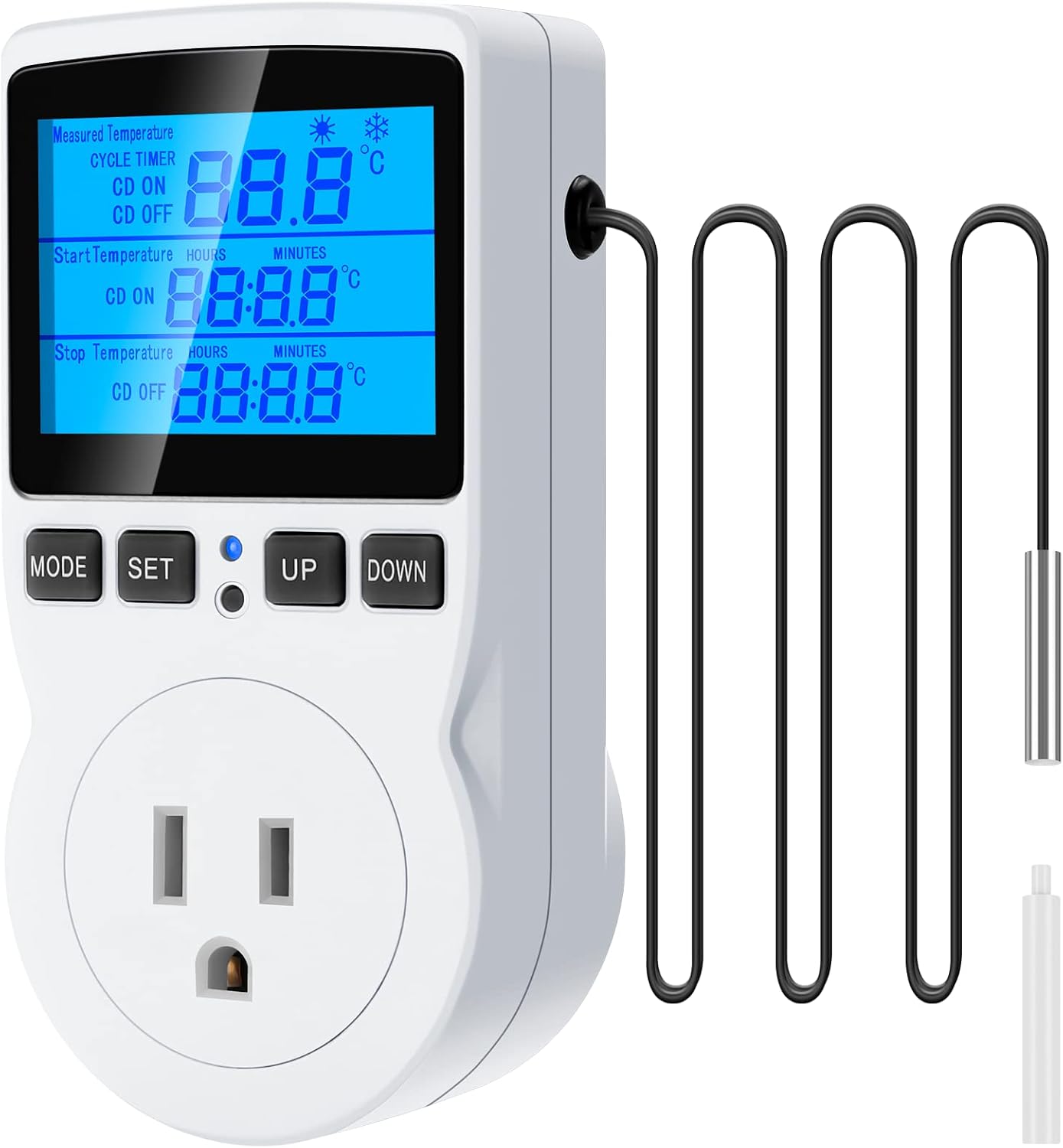 Digital Temperature Controller Thermostat Timer – Reptile Thermostat Controller Day Night Timer 1800W 120V 15A Temperature Controlled Outlet Plug Heating Cooling Control with Sensor （TC816）