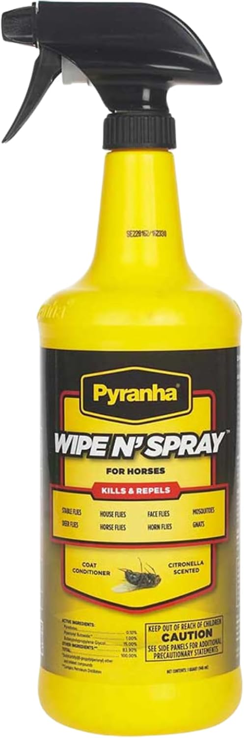 Tack Shack of Ocala Pyranha Wipe & Spray Oil Base Fly Spray for Horses, 32oz
