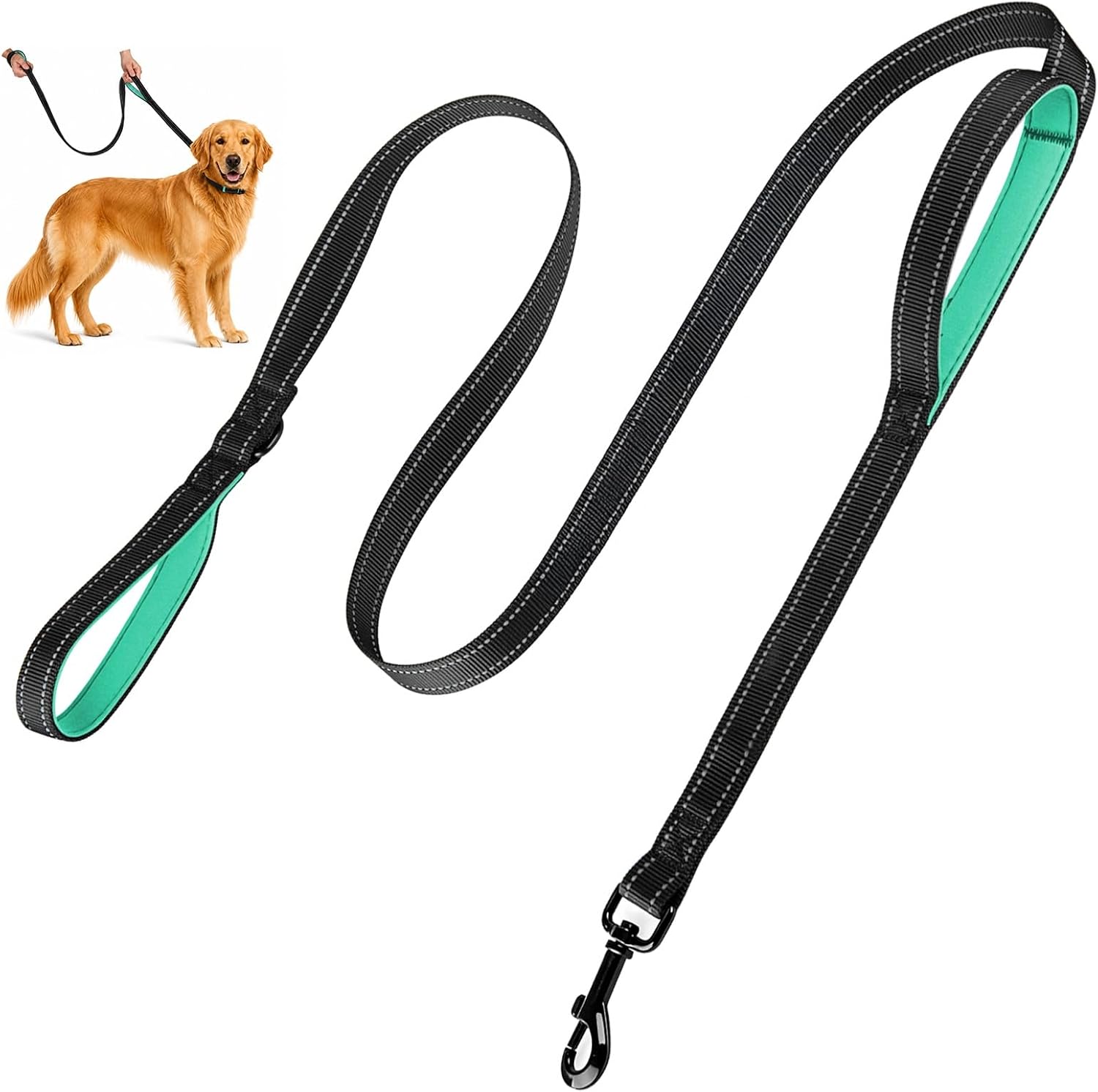 Double Handle Dog Leash 6FTX1IN, Heavy Duty Leash with Reflective, Black