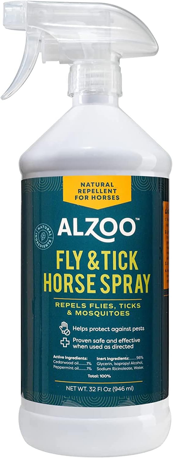 ALZOO Plant Based Fly and Tick Horse Spray, Helps Repel Mosquitoes, Horseflies & Ticks, Plant-Based Active Ingredients, 32 Fl. Oz. Spray Bottle