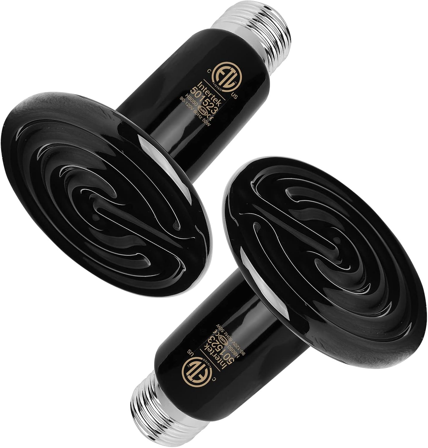 50W Reptile Ceramic Heat Emitter Che Bulb Black 2 Pack