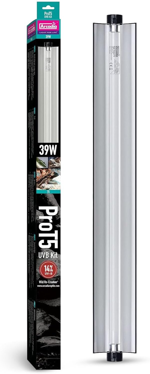 Arcadia T5 UVB Reptile Light Fixture Kit 34″ Long 39 Watts 14% UVB Dragon – Complete UVB Light for Reptiles, Turtles, Snake, Bearded Dragon Lamp, Long Lasting Easy to Use Professional Lighting