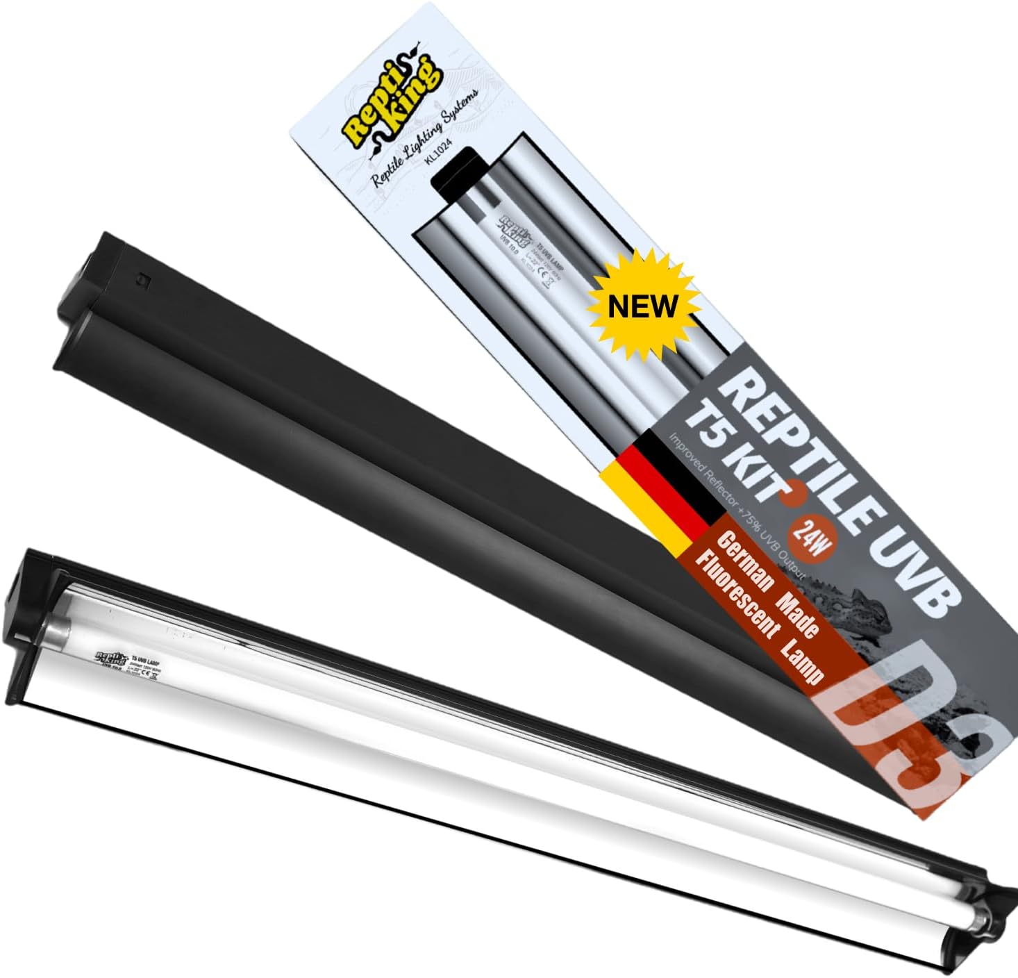 Upgraded T5 UVB Reptile Light, 10.0 UVB 24W German Made Fluorescent Lamp and Fixture Kit, for Desert-Dwelling Reptiles, Bearded Dragon UVB Lamp Bulb