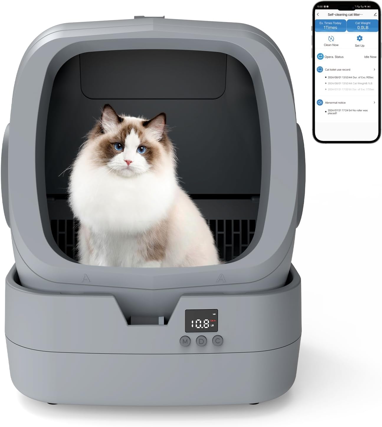 UPFAS Automatic Cat Litter Box Self Cleaning – APP Control – Weight Monitoring – Ultra-Quiet, Medium Cats and Kittens Litter Box, Safe Anti-Pinch【Assembly Required】- Grey