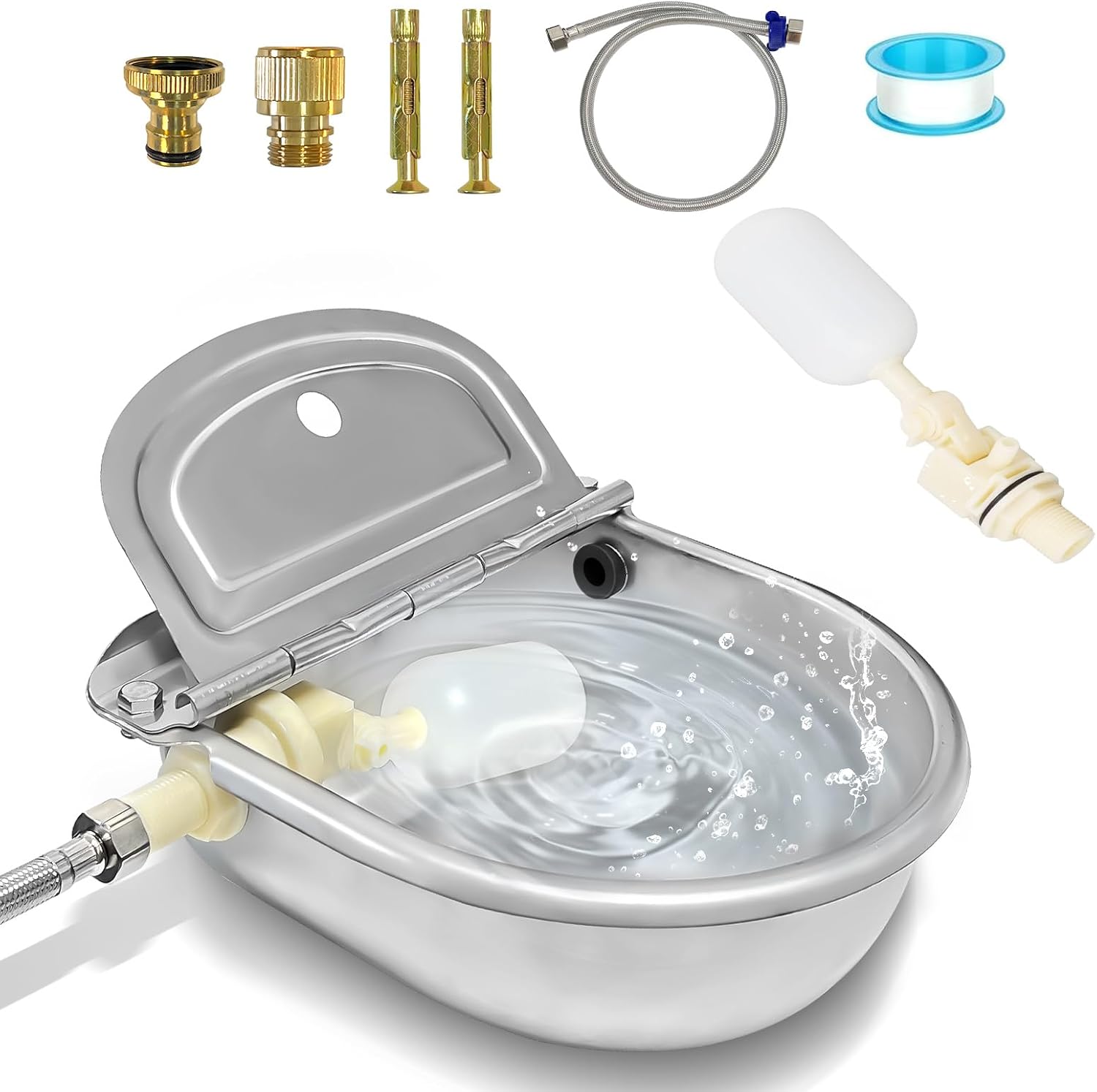 Automatic Water Dispenser for Dogs,304 Stainless Steel Float Valve Pet Bowl