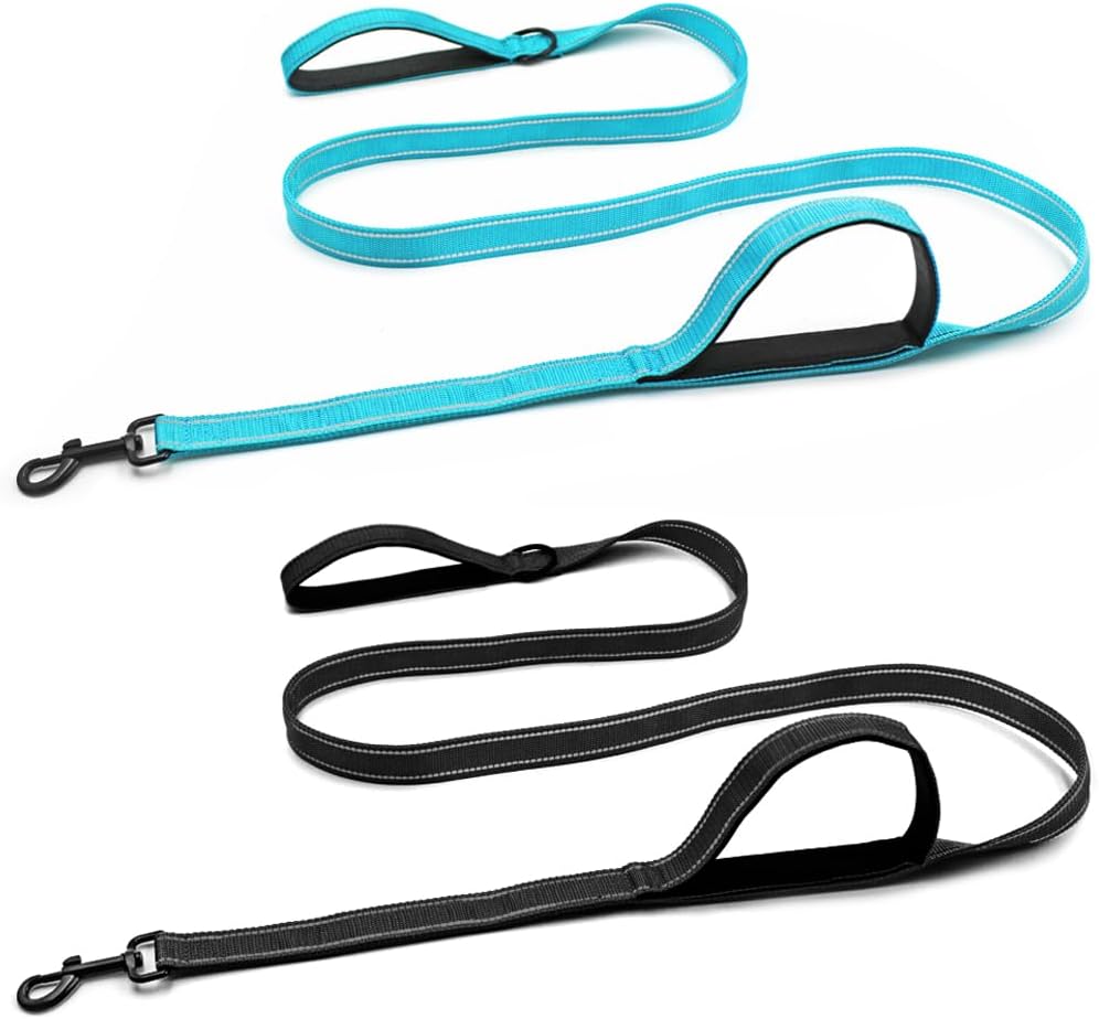 2 Pack Heavy Duty Dog Leashes for Large Dogs – Double Layer Reflective Leash with Dual Handle, 360° Swivel Clip & Soft Padded Handle | 6ft Strong Leash for Medium, Large Dogs