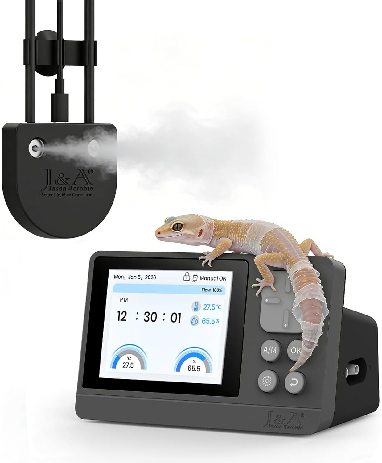 J&A Reptile Fogger, Terrarium Humidifier Mister with Temp & Humidity Probe