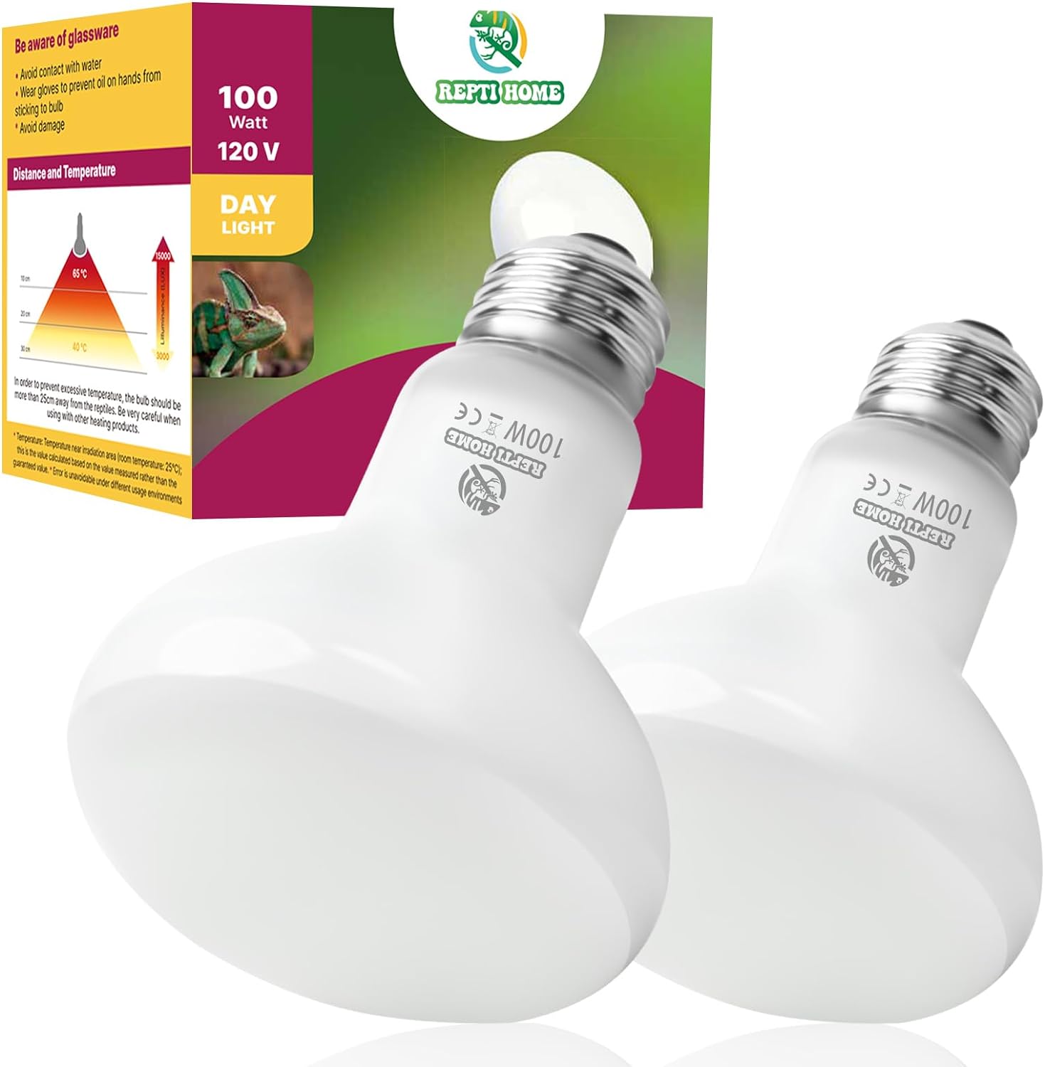 Reptile Heat Lamp Bulbs, Simulate Natural Sunlight Heat Light Bulb, 2 Pack 100W Amphibian Terrarium Basking Spot Lamp for Reptile, Bearded Dragon, Lizard, Turtle, Snake