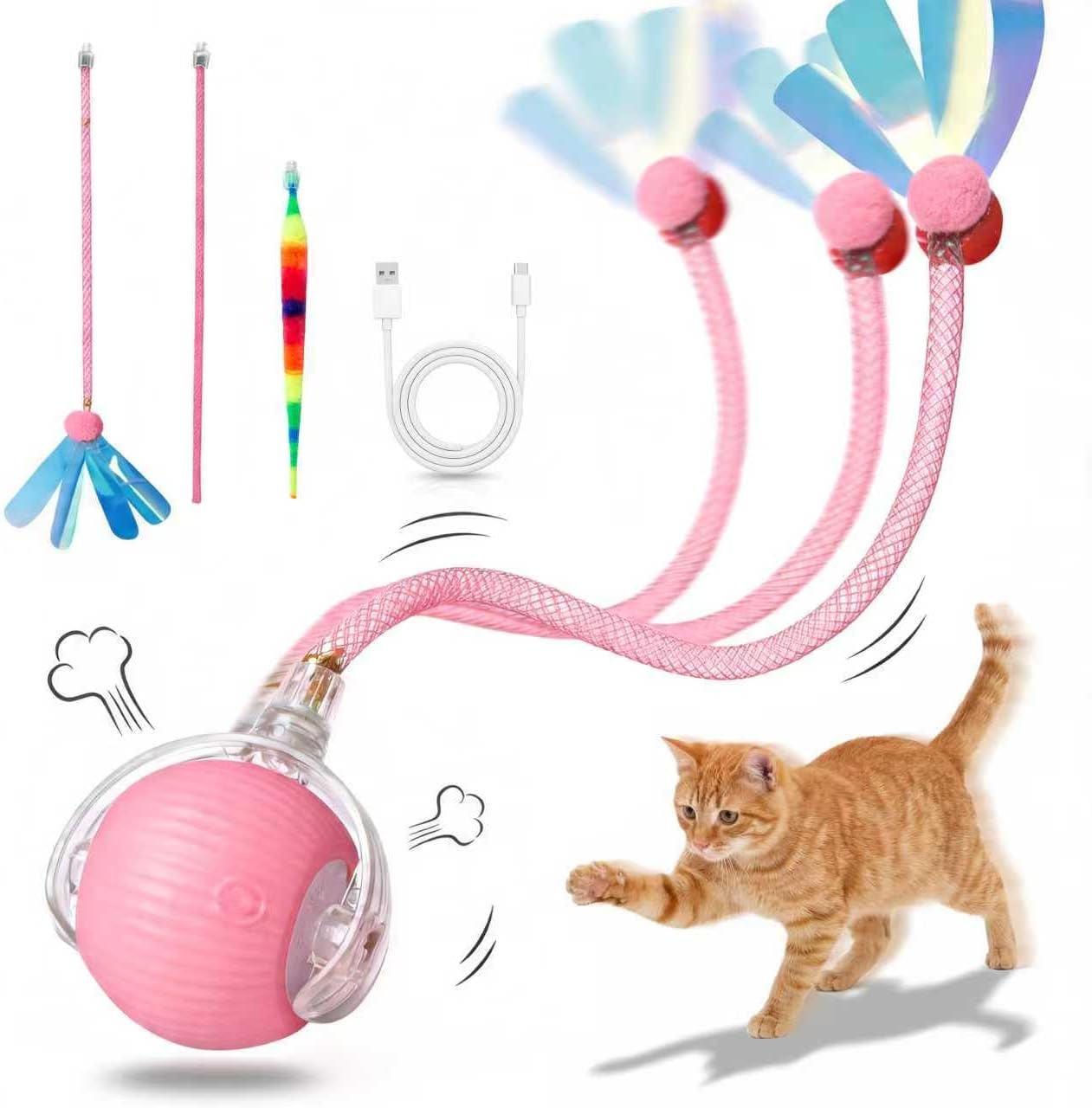 Interactive Cat Toy Ball, Automatic Rolling Toy, 3 Play Modes Rechargeable