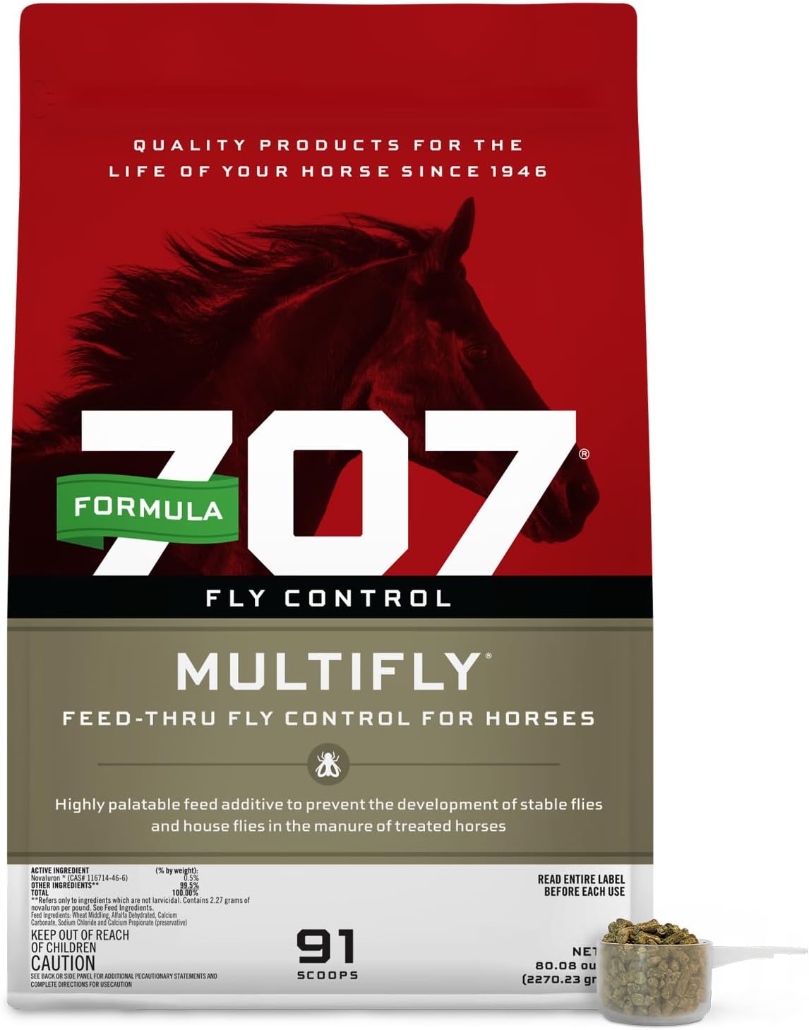 Formula 707 MultiFly Feed-Thru Fly Control Pellets for Horses – Palatable & Safe Fly Population Reduction (5 lb Bag – 91 Servings)