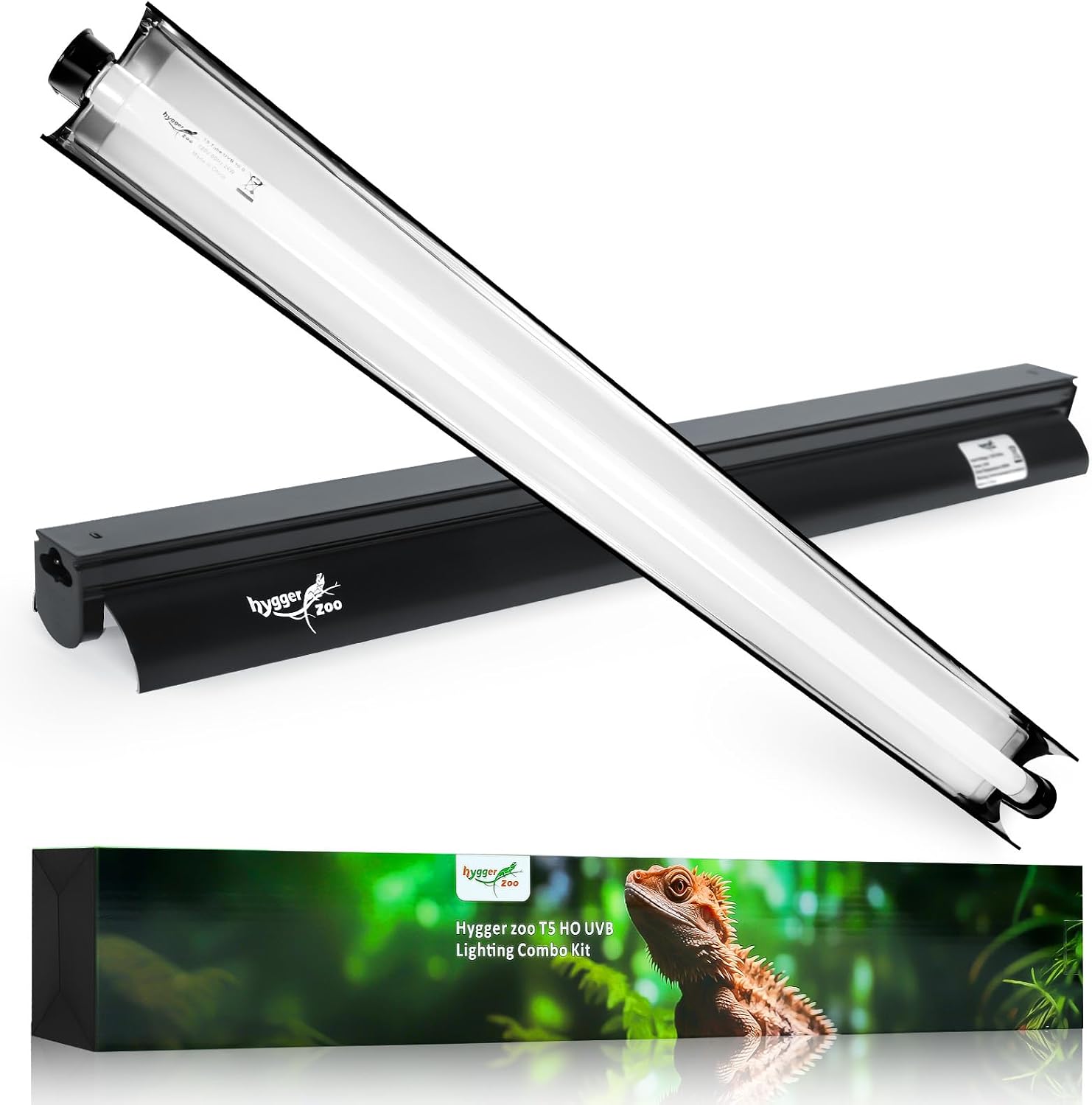 T5 Reptile Light Fixture Combo Kit 24W Light Fixture Reptile Terrarium Hood 10.0 UVB Light Bulb Fluorescent Tube Ideal for Tropical and Deserts Such as Bearded Dragon Lizards and Tortoises