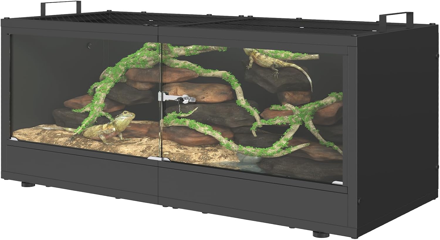 YBING 20 Gallon Reptile Terrarium – Bearded Dragon Tank with Glass Door, Front Opening Reptile Tank 28″ x 12″x 12″, Metal Frame, Terrarium Habitat for Geckos, Lizard, Snakes, Turtles