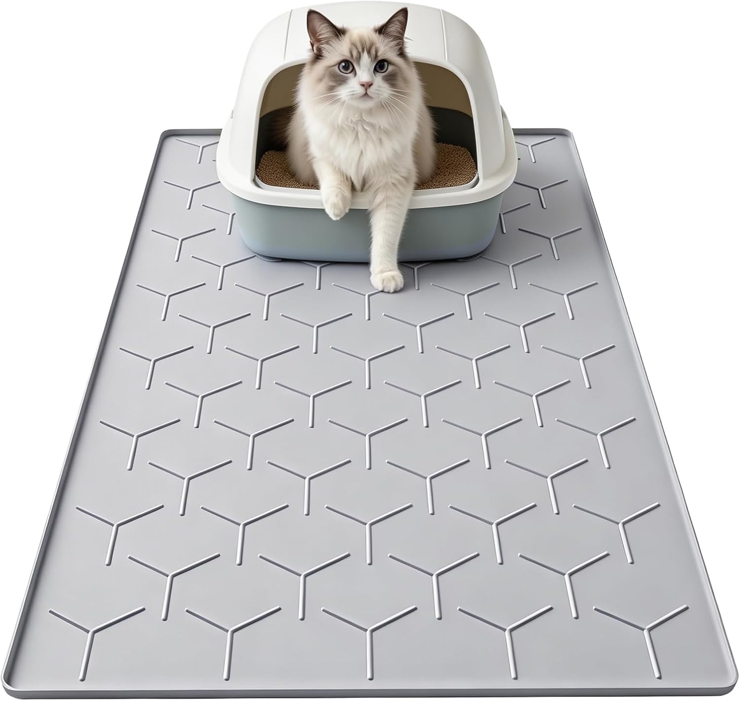 Garoopion Silicone Cat Litter Mat 34×22 inch, Easy to Clean, Gray
