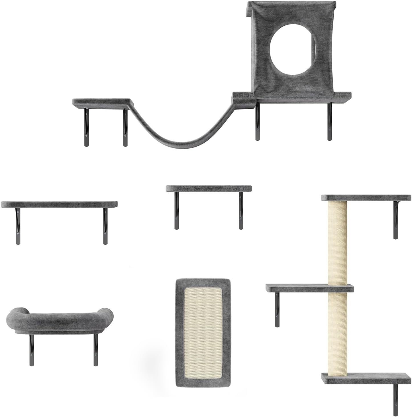 NUNU LAB Cat Wall Shelves, 6 Pcs Luxury Wall-Mounted Cat Climber Set, Dark Gray