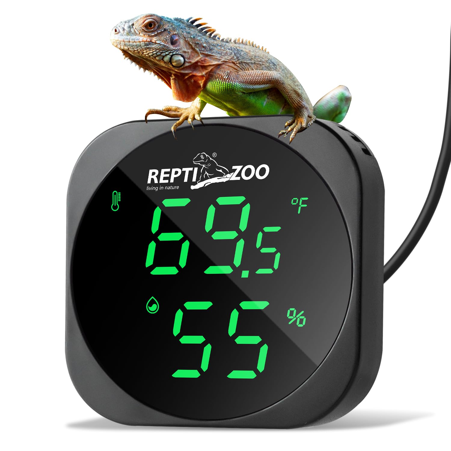 REPTI ZOO Thermometer Hygrometer, LED Digital Thermo Hygrometer for Reptile Terrarium Pet Rearing Box, Reptile Tank Thermometer with 55.2″ Cable USB Power Supply