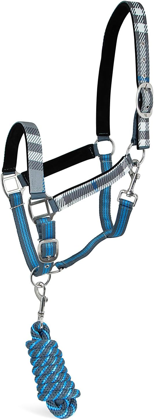 Jeffers Poplar Head Adjustable Padded Nylon Halter & Matching Lead Set with Quick Snap for Horses, Full Size Horse Halter with Padded Noseband & Crown, Equestrian Training Tack for Stable or Ranch Us