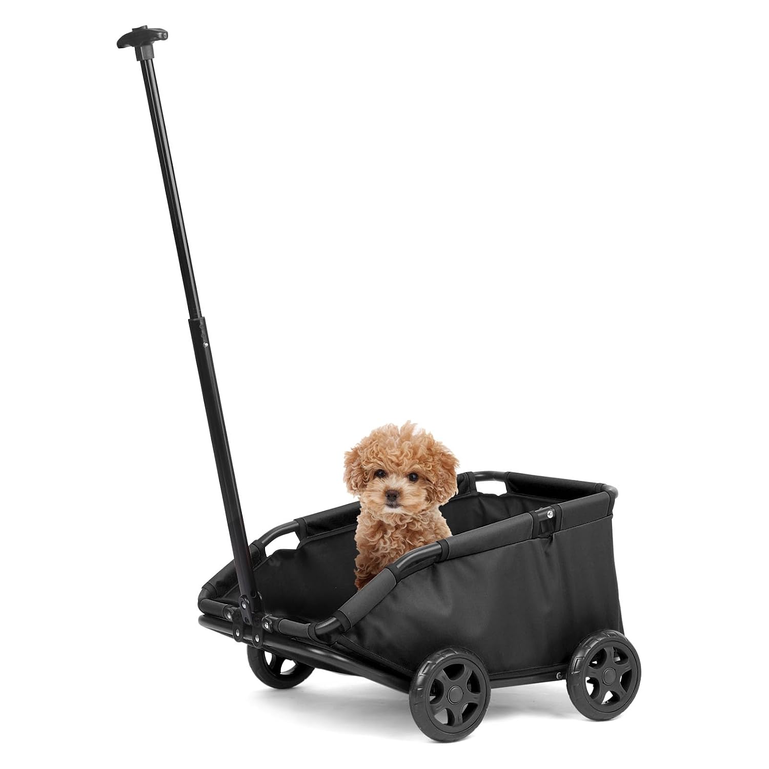 Mini Pet Stroller for Small Dogs and Cats, Foldable Pet Stroller with Adjustable Handle, 4 Wheels, Minimalist, Easy to Carry for Outoor Walking (Black)