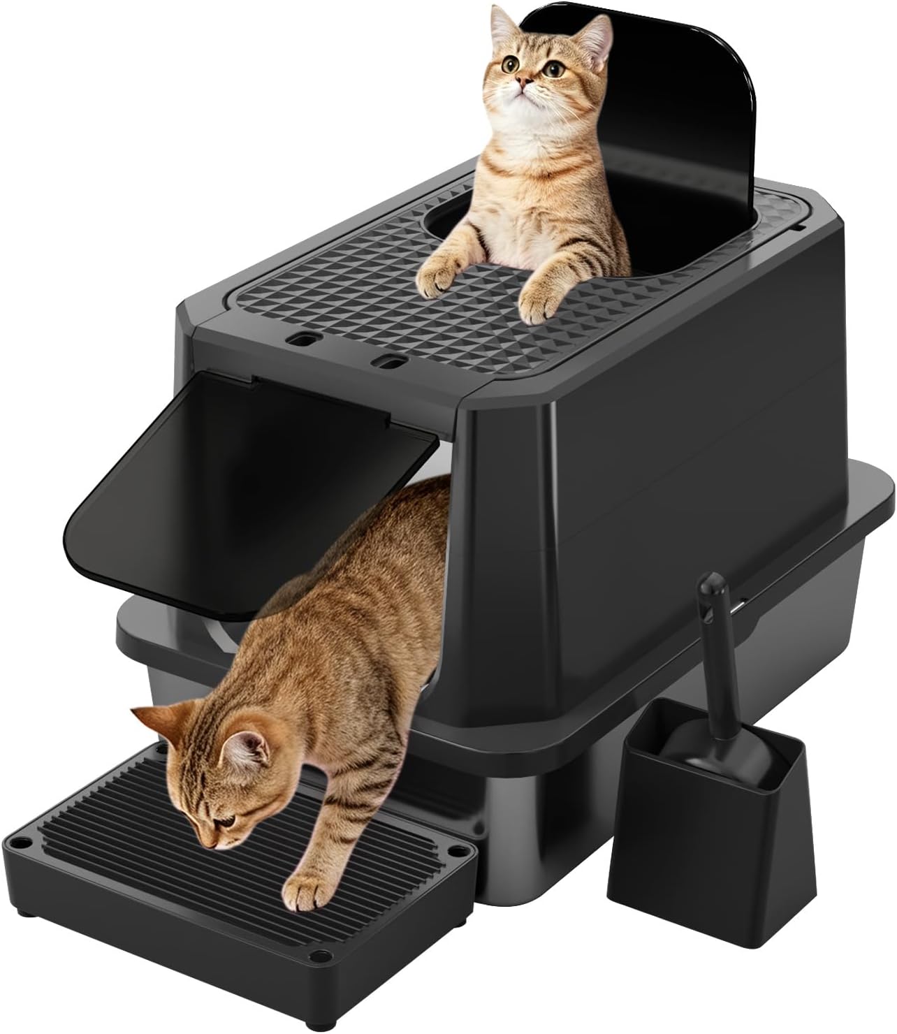 RIZZARI Enclosed Cat Litter Box – Stainless, Dual Entry, Flip Top