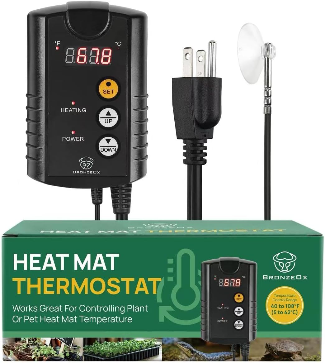 Digital Seedling Thermostat Temperature Controller for Heat Mats, 1000W ETL Listed – Precise Temperature Control for Seed Germination, Reptiles & Brewing (Heat Mat Not Included)