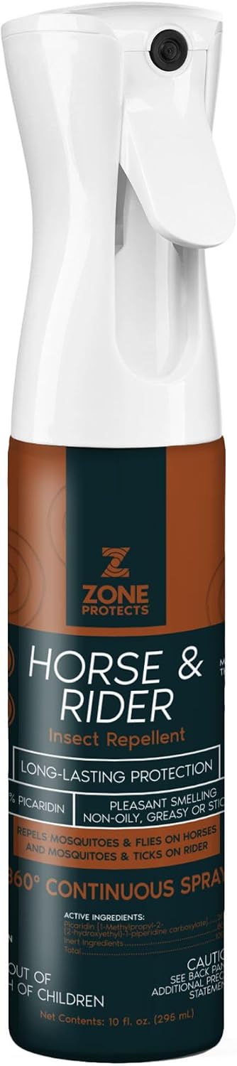 Zone Protects Horse & Rider Picaridin Insect Repellent – 10 oz Continuous Spray (Non-Aerosol), DEET-Free, 12-Hour Protection, Light Fresh Scent, Repels Flies, Horse Flies, Gnats, Mosquitoes