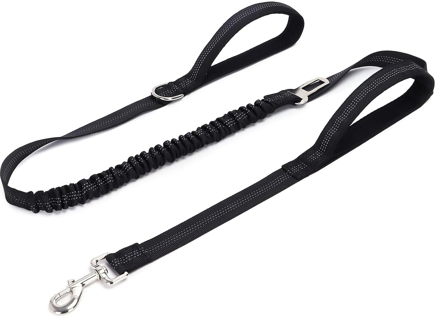 Double Handle Tactical Dog Leash with Shock Absorption Black Bungee Leash