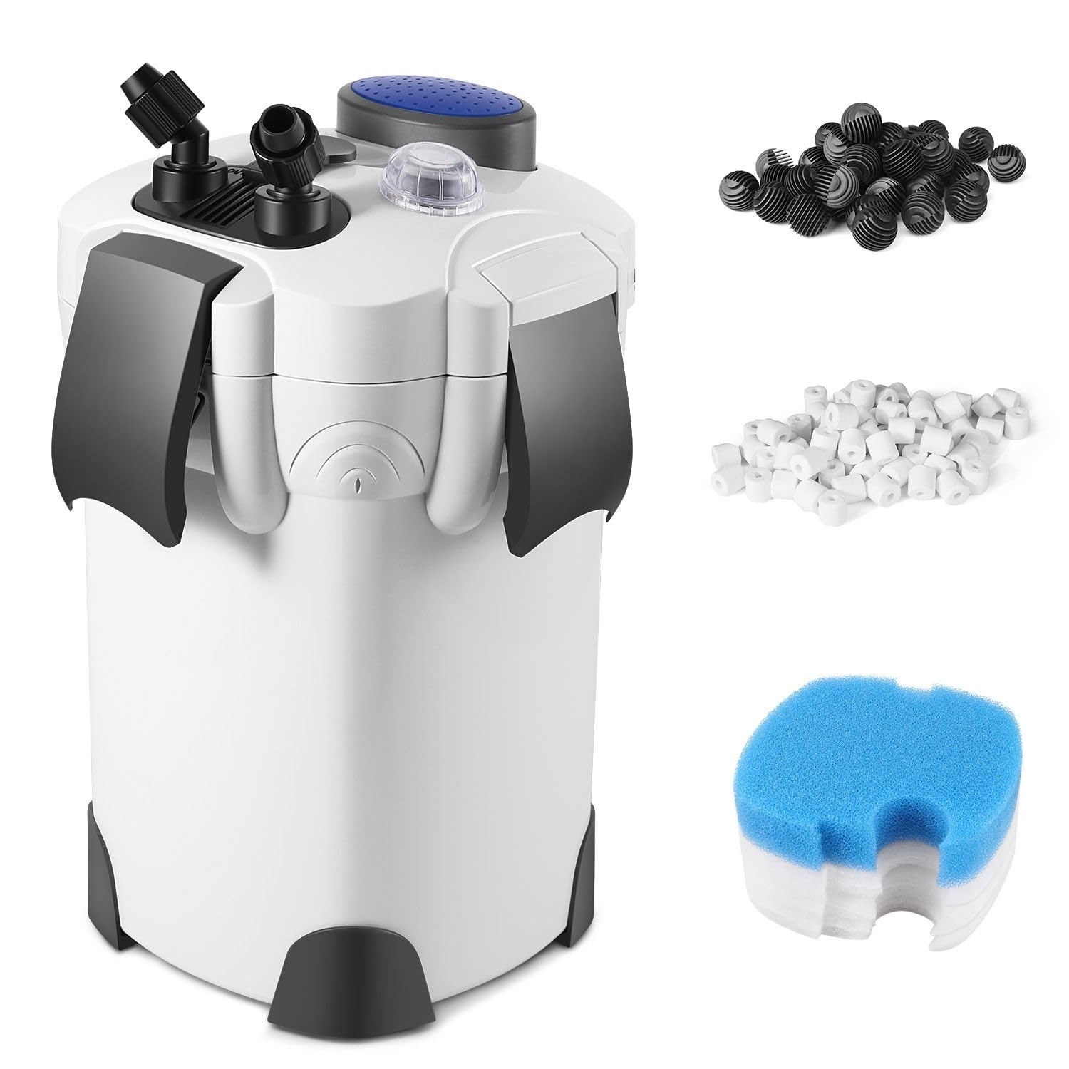 Flexzion Aquarium Canister Filter with 525GPH Flow Rate, UV-C Lamp, Spray Bar, & 3-Stage Media Filtration for up to 100 Gallon Fish Tanks – Ultra-Quiet External Canister Filters for Aquarium