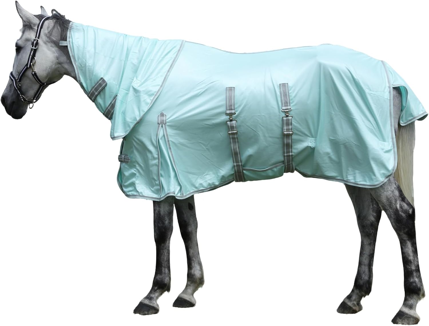 Summer Horse Fly Sheet with Detachable Neck & Belly Wrap, Breathable Fine Mesh Sweet Itch Protection for Stable & Pasture Turnout, Biting Defense & All-Day Comfort Shield Moonlightgreen 81″