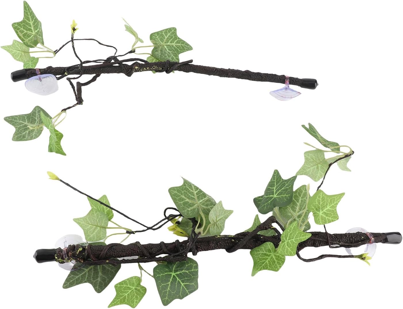Reptile Corner Branch, 2 pcs Plastic Strong Durable Imitation Bendable Jungle Climbing Vine Suction Cup Design Flexible Terrarium Plant Decoration for Amphibian Lizard Snake Gecko Bearded Dragon Cage