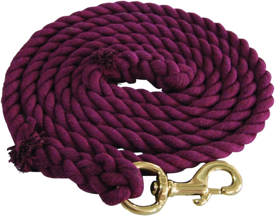Jeffers Twisted Cotton Horse Lead Rope w/Brass Bolt Snap, 10′ L – Burgundy