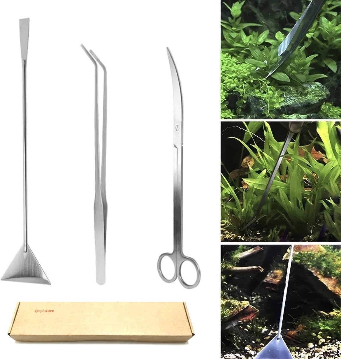 Aquascape Tools Kit-3 in 1, Fish Tank Accessories, Long Stainless Steel Aquarium Tool Set, Water Grass Pruning Tool, Pottery Tools