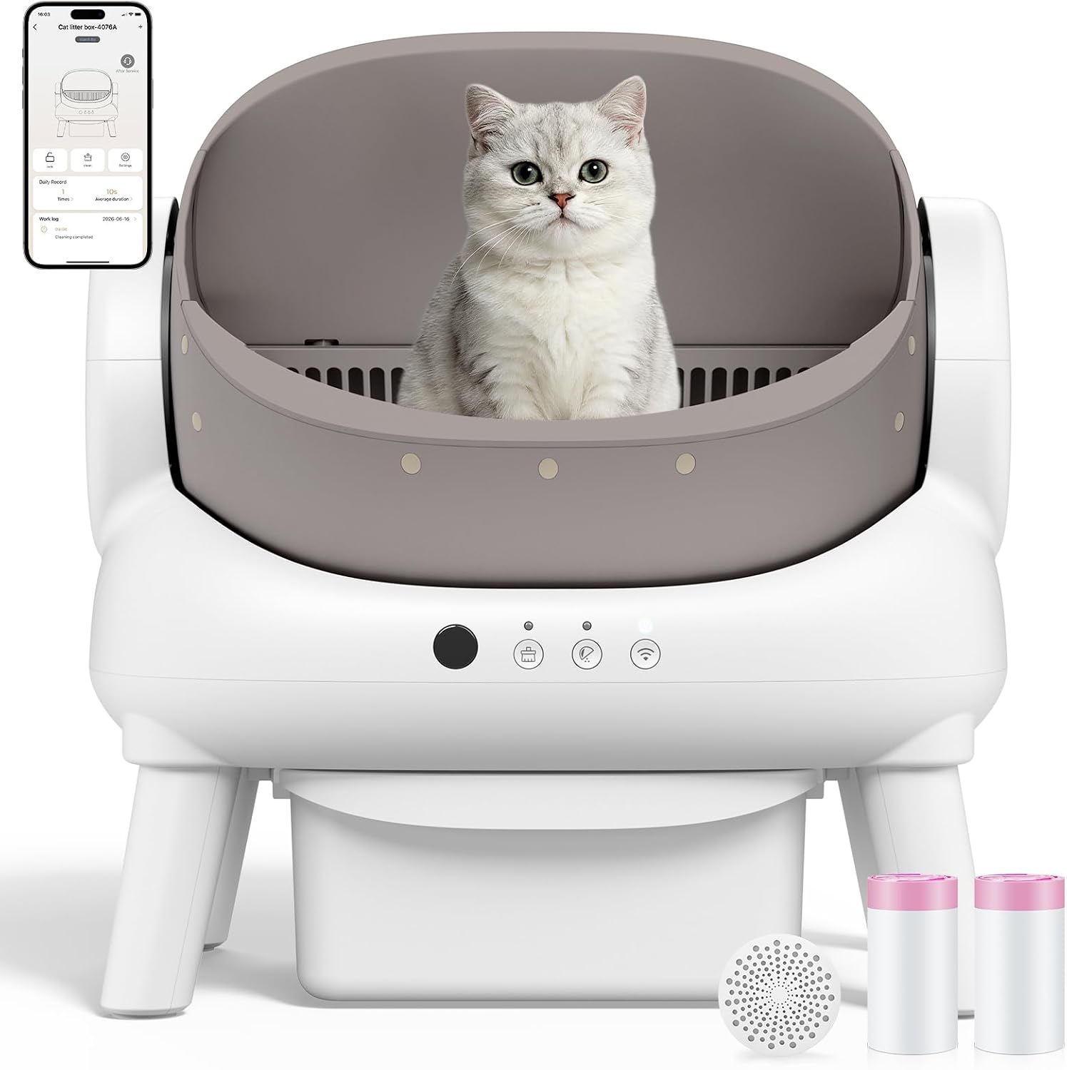 Automatic Litter Box,Open Top Self Cleaning Litter Box Brown