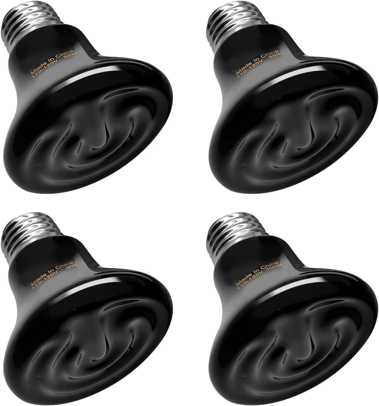 BNOSDM 75W Ceramic Heat Emitter,4 Pack No Light Reptile Heat Lamp Bulbs