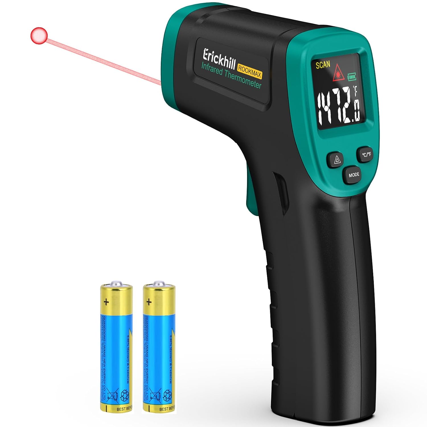 ERICKHILL ROOKMAX Infrared Thermometer Gun, Non-Contact Laser, Adjustable Emissivity, Color LCD, -58°F to 1472°F (-50°C to 800°C), for HVAC, Cooking & BBQ, Automotive, Freezer – Dark Green