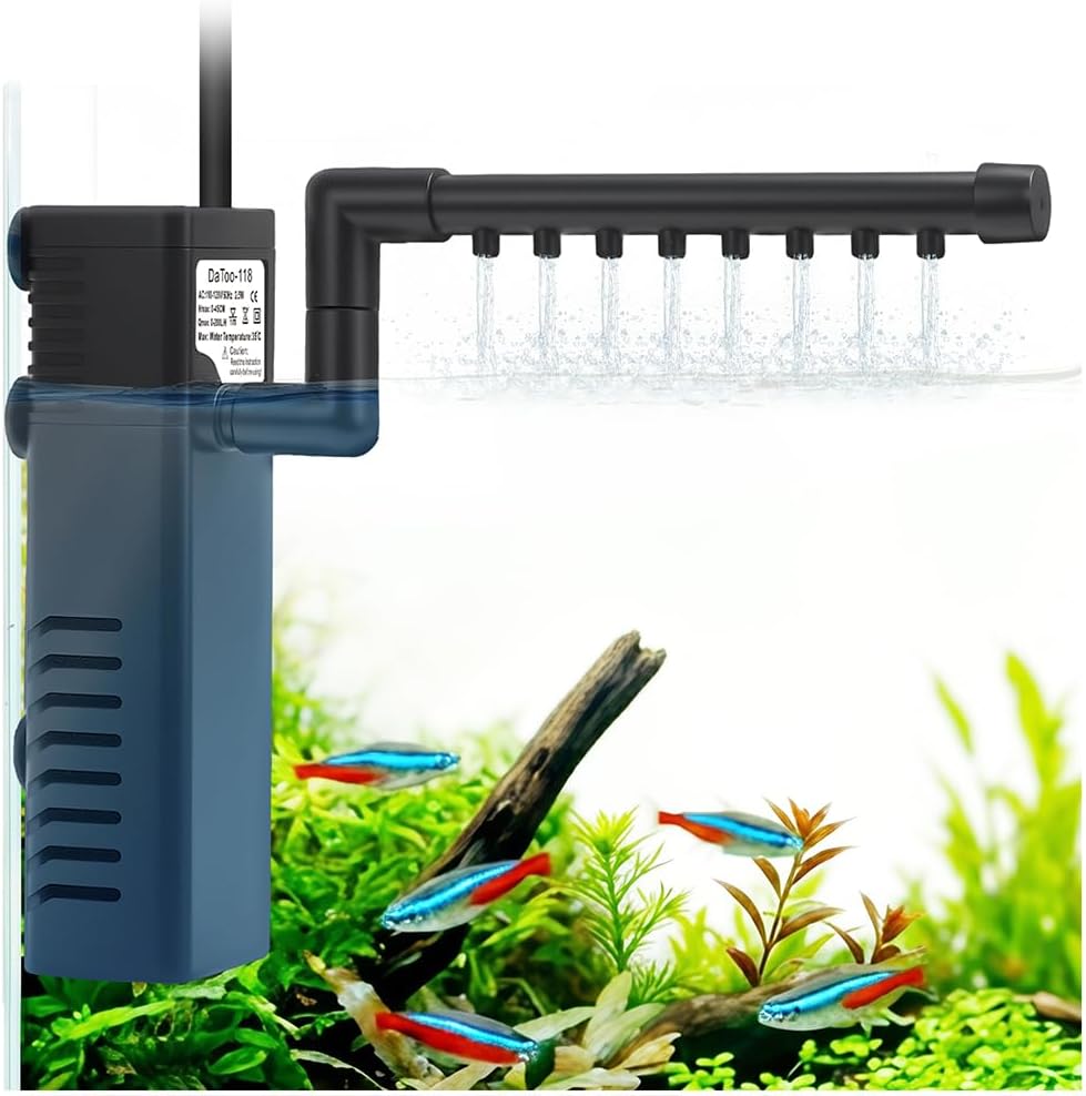 DaToo 2.5W Submersible Aquarium Internal Filter Filtration/Oxygenation/Water Cycle Power Pump Filter for Fish Tanks 2 to 10 Gallon 53 GPH