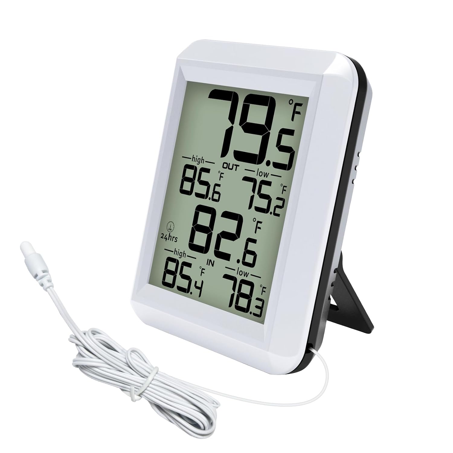 Urageuxy Digital Indoor Outdoor Thermometer Wired, Indoor Outdoor Temperature Monitor with Min/Max Record and Probe Sensor for Home, Office, Greenhouse, Aquarium, Refrigerator, Freezer (White)