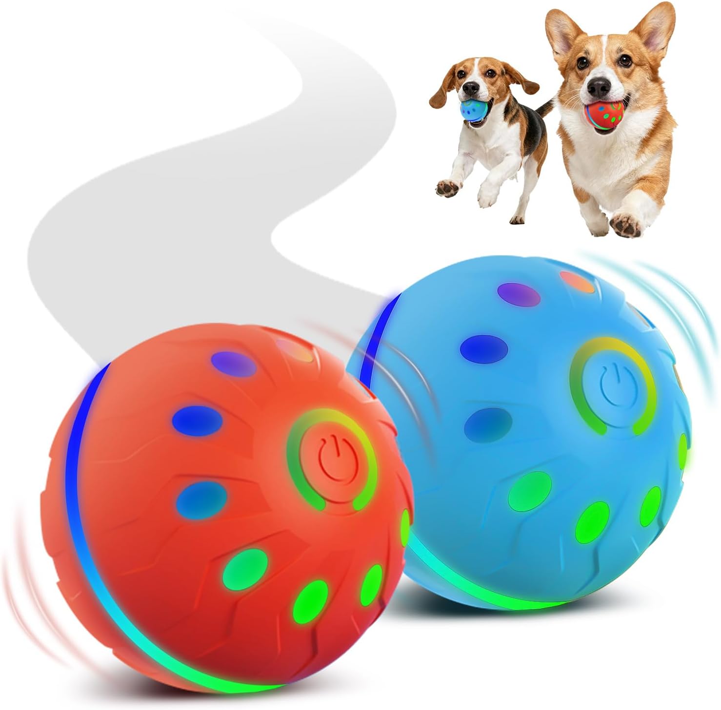 Zoomsnail 2 Pack Interactive Dog Toys with Lights, BPA-Free Automatic Dog Balls, 2 Modes, Rechargeable Waterproof Rolling Dog Ball Toys for Small & Medium Dogs, Interactive Dog Ball Gift Set