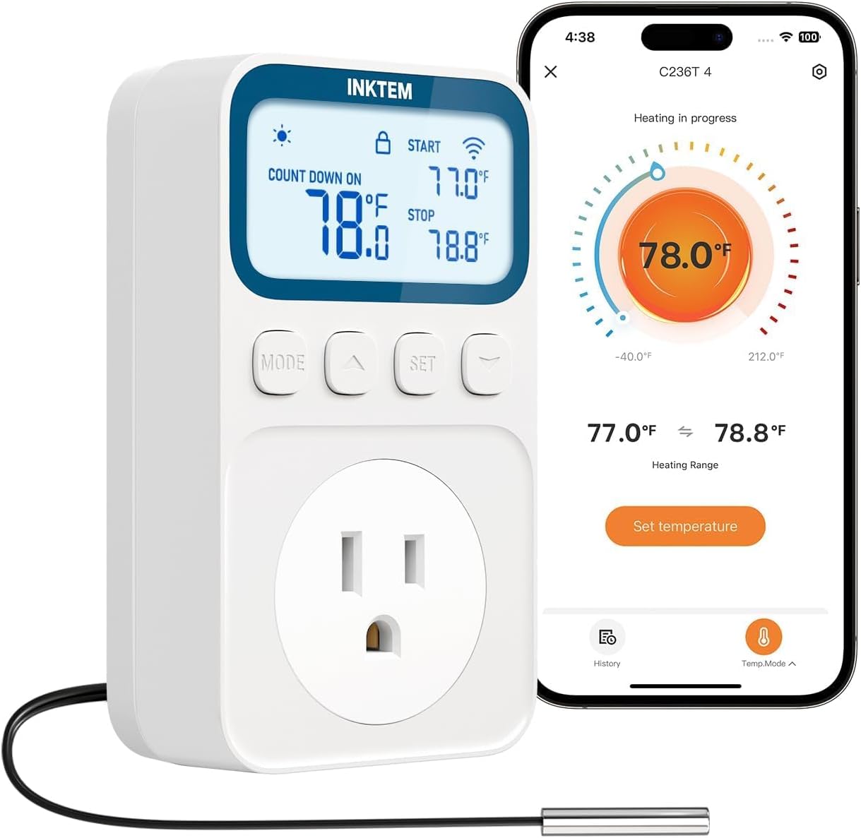 WiFi Temperature Controlled Outlet with APP for Heater, Freezer 16A