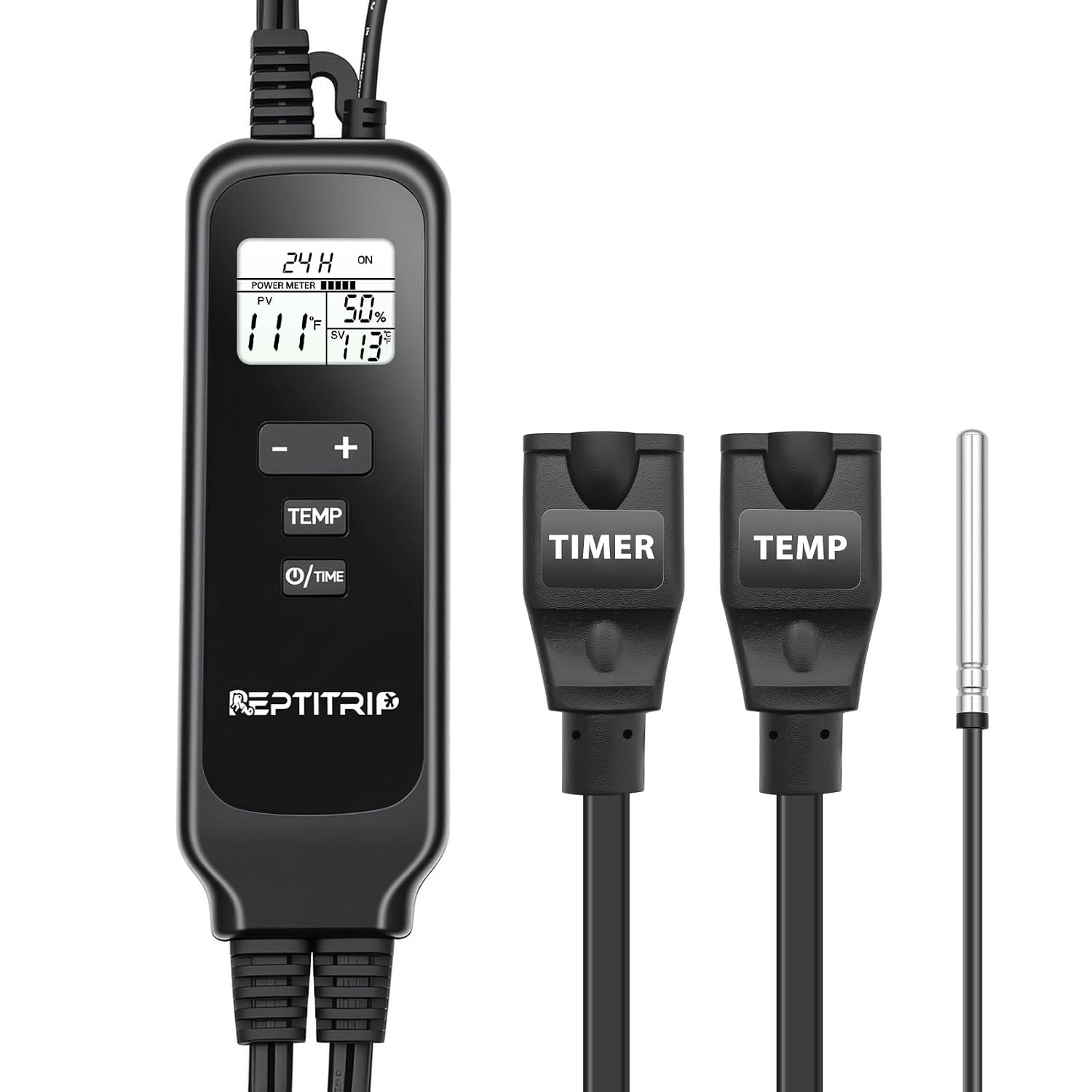 2 in 1 Reptile Dimming Thermostat with 2 Socket for Timer & Heating Control, Thermostat for Reptile Heat Lamp Heat Pad, PID Temperature Controller, Memory Function (Model: PT02T)
