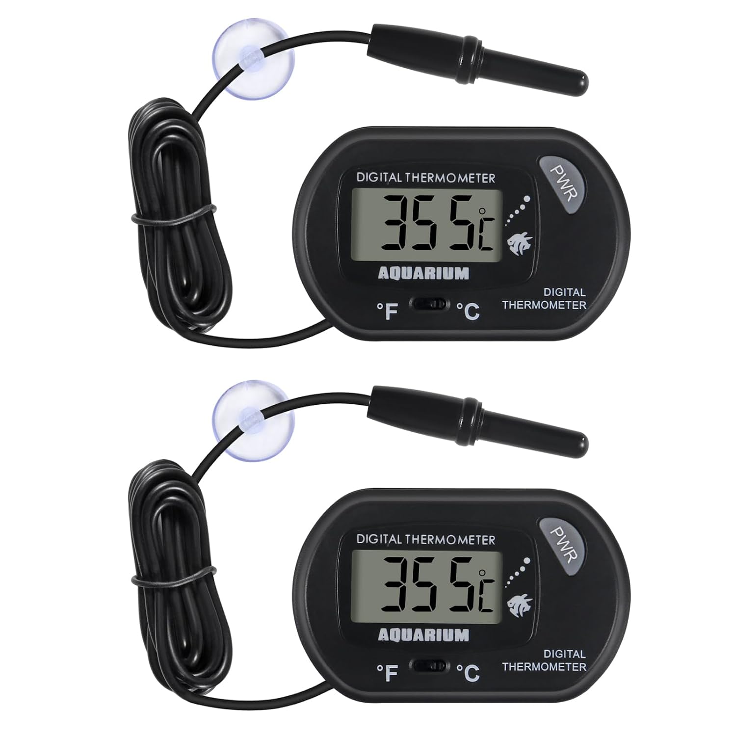 2Pack Digital Aquarium Thermometer with Large LCD Display, Reptile Thermometer for Vehicle, Terrarium, Fish Tank, Refrigerator