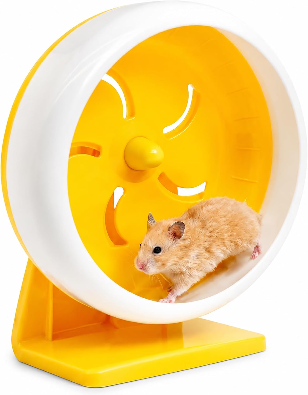 Hamster Wheel, 7 inch Silent Hamster Exercise Running Wheel with Stand,Pet Small Animals Exercise Running Toys,Adjustable Quiet Spinner for Guinea Pigs, Sugar Gliders, Gerbils (Yellow)